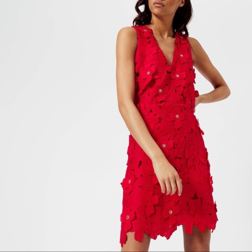 Michael Kors Red Flowers Aplique Dress